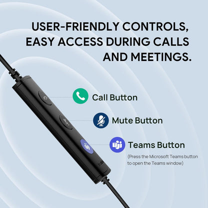 Yealink UH34 USB Headset with Noise Cancelling Mic, Work Headset for PC, Teams Certified Headphones for VoIP Phone Softphone, in Line Control