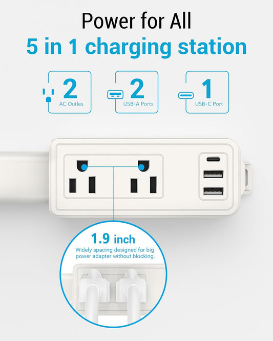 Outlet Extender Stick | Free Combination | USB-A, USB-C Port, 2 AC Outlets, Extend 9” to 36”, 360° Combine| Plug Extender | Put Behind Nightstands, Sofa, Bed, Cabinet etc.