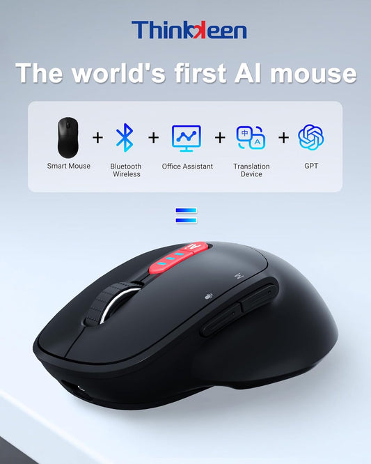 2025 AI Mouse, Bluetooth Wireless Mouse with Voice Input Search, Voice and Word Translation, Form Document Output, Code Generation, AI Writing, AI Drawing, Rechargeable, for Windows, macOS(Black)