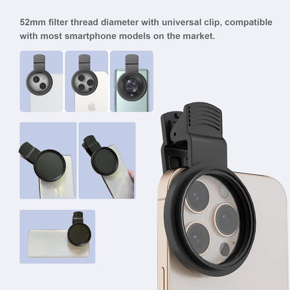 52mm Clip-on ND2-400 Phone Camera Lens Filter Kit, Adjustable Neutral Density Filter Compatible for iPhone 15 14 13 12 11, Google Pixel and Other Smart Phones