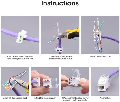 AMPCOM CAT6 Keystone Jack Tool-Less RJ45 UTP, No Punch-Down Tool Required Module Coupler -12-Pack Blue
