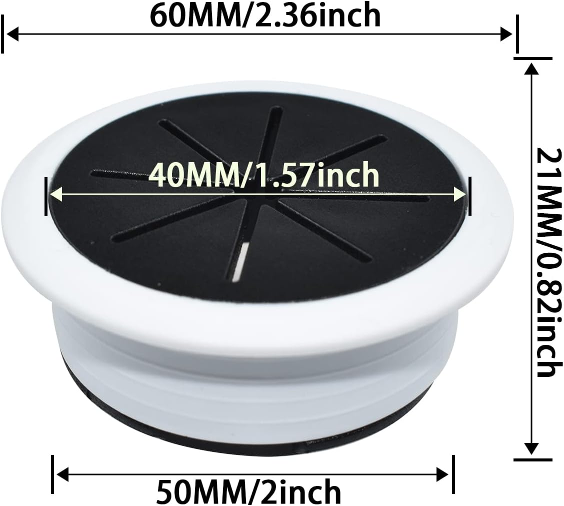 Aifeier ET 2PCS Desk Grommet 2 Inch/50mm Rubber Cable Wire Grommet Cable Hole Cover for Managing and Hiding Office PC Desk Cable Cord (Black with White)