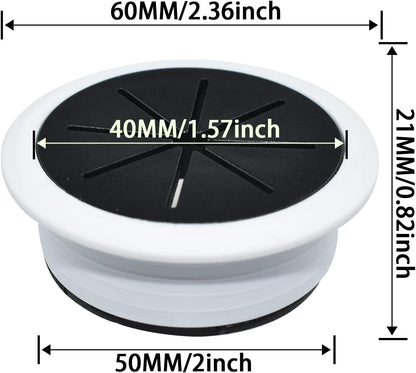 Aifeier ET 2PCS Desk Grommet 2 Inch/50mm Rubber Cable Wire Grommet Cable Hole Cover for Managing and Hiding Office PC Desk Cable Cord (Black with White)