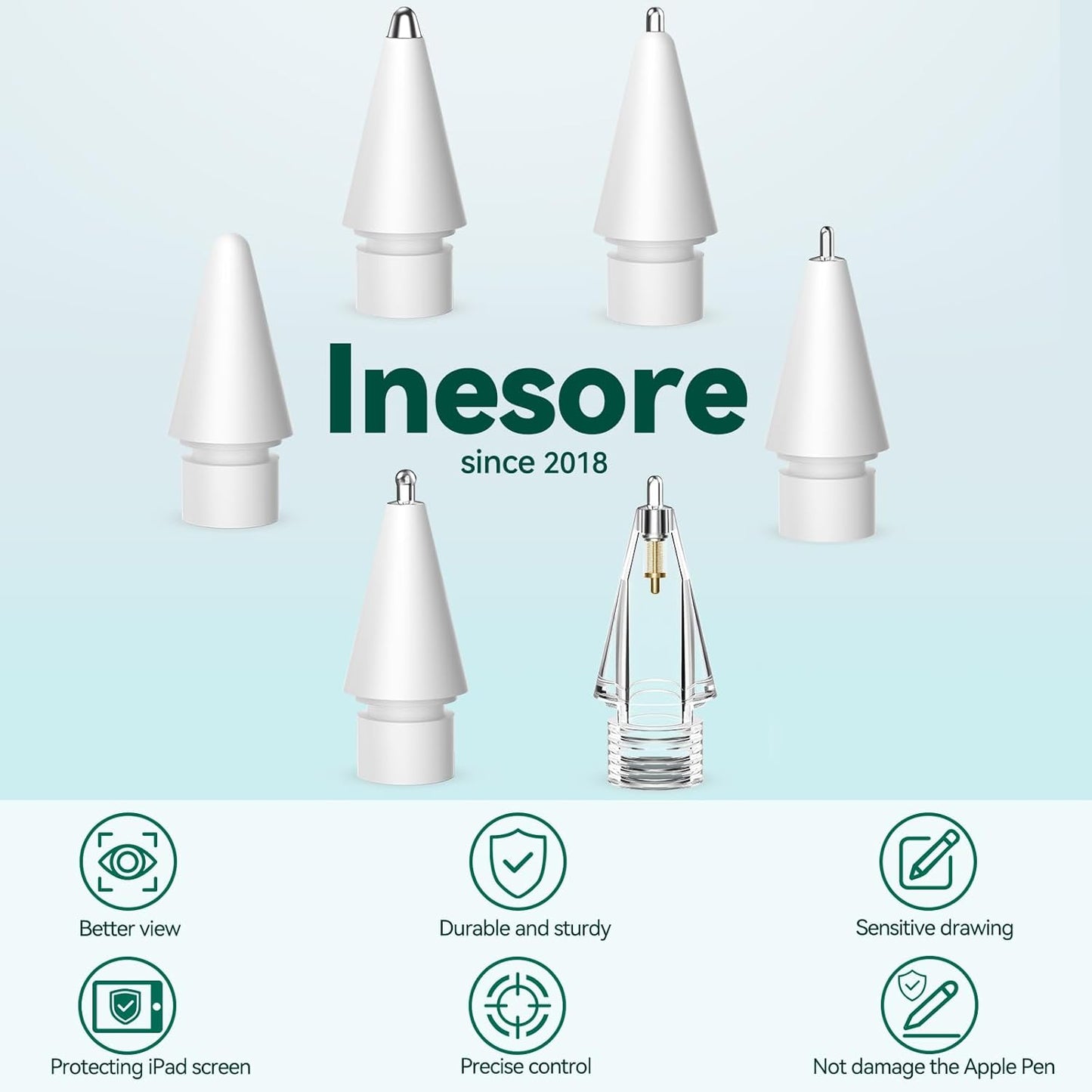 Inesore 6 Styles Replacement Tips for Apple Pencil Pro,Multiple Options Metal Durable Nibs Accessories for Apple Pencil Pro/2nd Generation/1st Gen/USB-C (6 Pack)