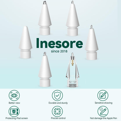 Inesore 6 Styles Replacement Tips for Apple Pencil Pro,Multiple Options Metal Durable Nibs Accessories for Apple Pencil Pro/2nd Generation/1st Gen/USB-C (6 Pack)
