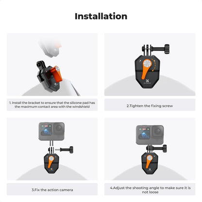 K&F Concept Motorcycle Windshield Clip Mount for GoPro Hero 13/12/11/10/9 Black, Aluminum Alloy Camera Clamp with 1/4” Adapter for DJI Osmo Action 3/4/5 Pro Insta360 X5/X4, Action Camera Accessories