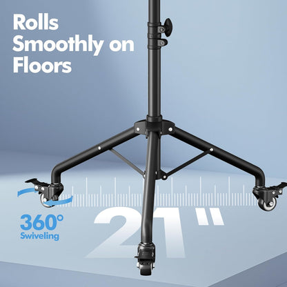 Projector Tripod Stand with Wheels, Portable Laptop Floor Support with Mouse Tray & Bag, Height Adjustable 26 to 49 Inch with Gooseneck Phone Holder for Office, Home, DJ Racks