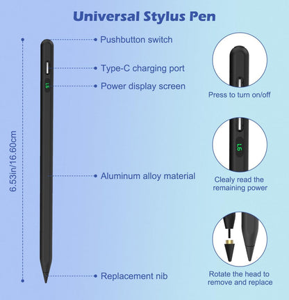 Moko Stylus Pens for Touch Screens, Fast Charge Stylus Pen for Apple iPad/iPhone/Samsung/Lenovo/iOS/Android Tablets&Smart Phone Universal Stylus Capacitive Screen Pencil with Power Display, Black