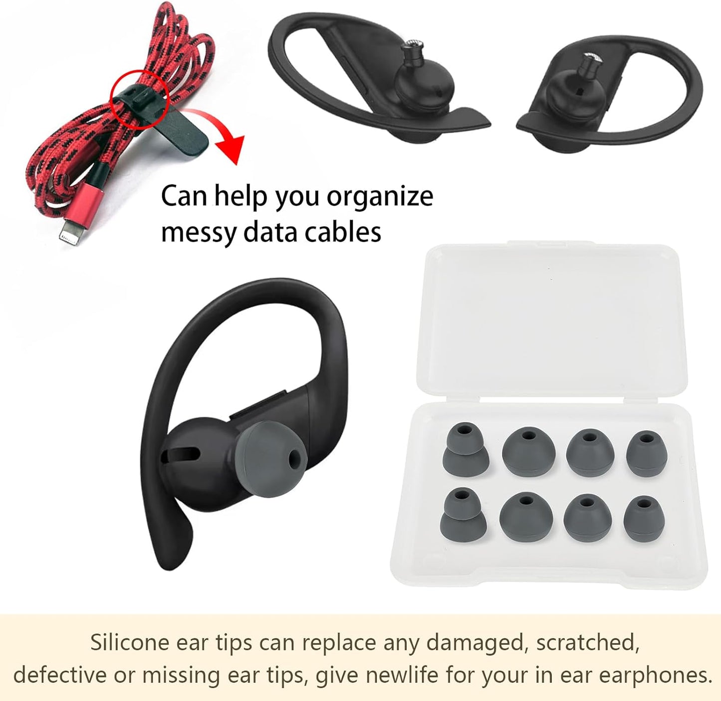 Ear Bud Covers Silicone Replacement Earbud Tips Compatible with Powerbeats Pro Beats Wireless Earphone Headphone Ear Tips 4 Pairs