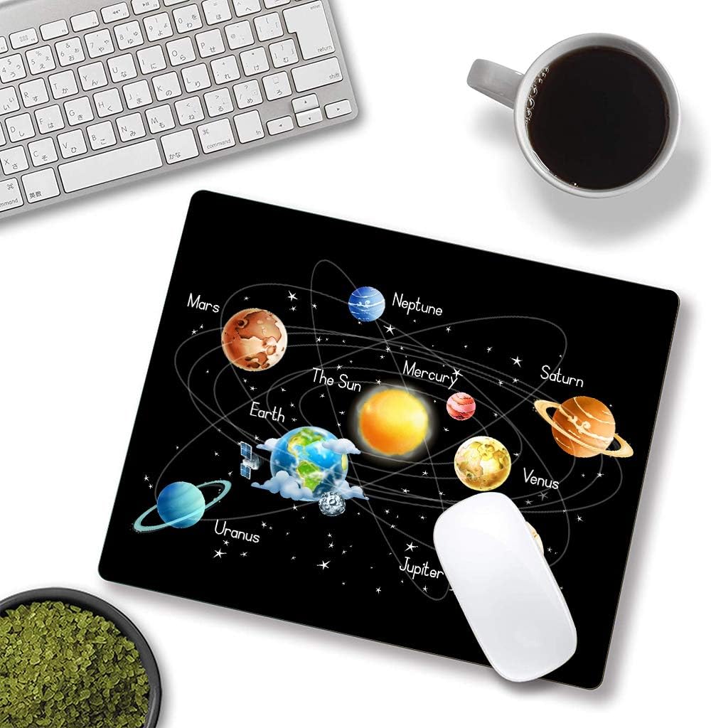 Solar System Planets Stars and Milky Way Galaxy Space Gaming Mouse Pad Square Mouse Pad Non-Slip Rubber Base Gaming MousePads for Computers Laptop Office, 9.5"x7.9"x0.12" Inch( 240mm x 200mm x 3mm)