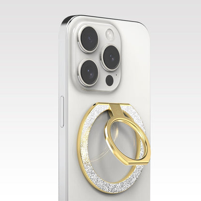 PureGear Magnetic Phone Grip Ring Stand, Magnetic Phone Ring Holder for MagSafe iPhone 16, 16 Pro, 15, 15 Plus, 14, 14 Plus, 14 Pro, 14 Pro Max, 13, 12 Adjustable Kickstand(Gold with Silver Glitter)