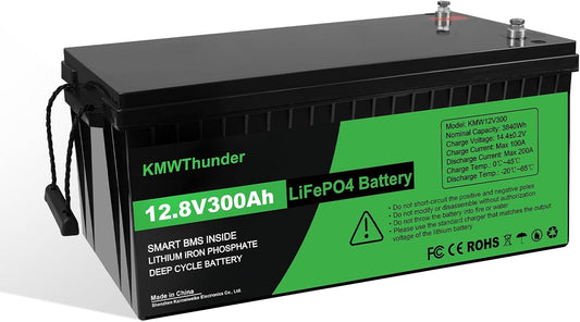 Lifepo4 Battery 300ah 12v 300ah Lifepo4 Battery Built-in BMS Protection Cycle Times Up T0 10000 10 Years Life Support 4 Series Connection Suitable for RV/Camper 2pack