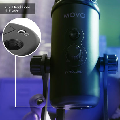 Movo UM700 Computer Condenser USB Gaming Mic with Adjustable Pickup Patterns - Microphone for PC, PS5, Podcasting, Streaming, ASMR
