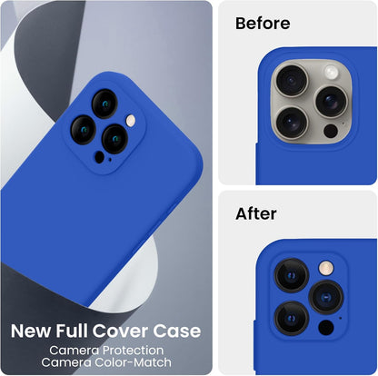 FireNova Designed for iPhone 15 Pro Case, Silicone Upgraded [Camera Protection] Phone Case with [2 Screen Protectors], Soft Anti-Scratch Microfiber Lining Inside, 6.1 inch, Klein Blue