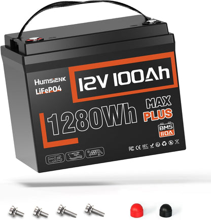12V 100Ah LiFePO4 Battery MAX PLUS - 110A BMS with Low Temp Cutoff | 15000+ Deep Cycles for RV Solar Marine Trolling Motor | Off-Grid Backup Power Rechargeable Lithium Iron Phosphate Battery