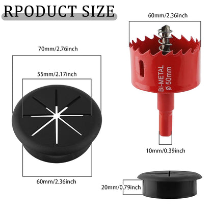 2-3/8IN(60mm) Desk Grommet, 13 Pieces Wire Grommet, Desk Hole Cover for Cables with Hole Saw,Plastic Cable Cord Wire Hole Cover for Desk, Table,Cabinet,Countertop and Other Furniture(Black)