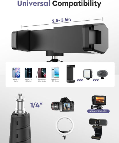 Aureday Phone Tripod, 92" Cell Phone Stand with 15" Gooseneck, Remote and Phone Holder, Overhead & Selfie Stick for Recording/Watching/Vlog, Compatible with iPhone Android