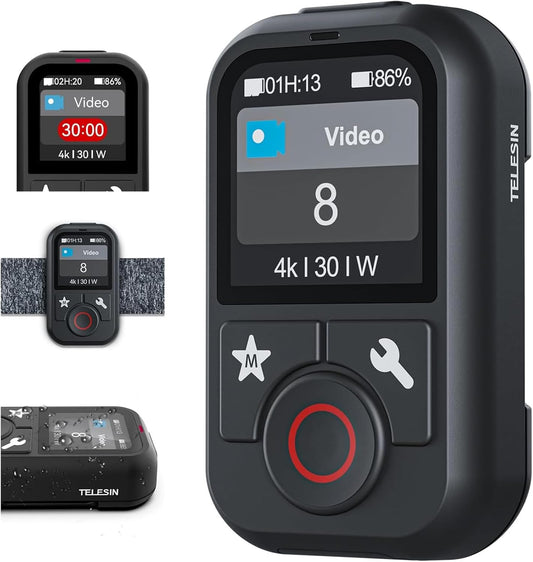 TELESIN T13 Waterproof Smart Remote Control with Color LCD Screen, 5-60m Wireless Remote with Wrist Strap, Compatible with GoPro Hero 13/12/11/10/9/8 Action Cameras