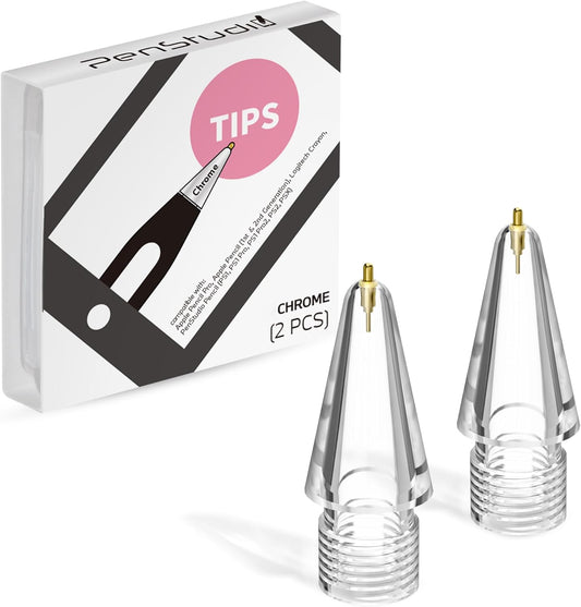 Chrome Metal Tips for Apple Pencil Pro/1st/2nd & USB-C, 2 Pack Durable Pencil Tip Replacement, Precise Control Stylus Tip, Real Pen Feel for Drawing & Note-Taking, iPad Pencil Nibs Accessory