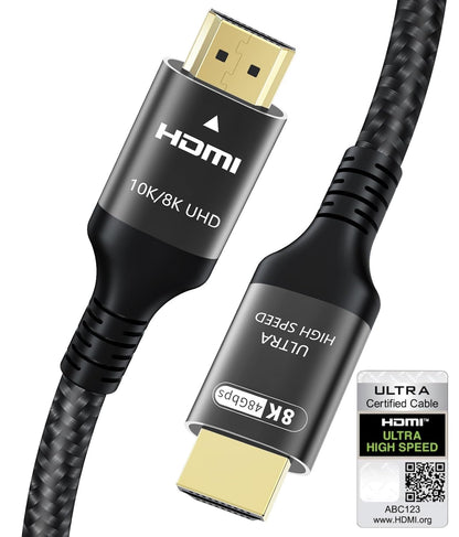 Certified 10K 8K HDMI 2.1 Cable 20 FT, 48Gbps Ultra High Speed HDMI Cable with Ethernet 4K 240Hz 165Hz 144Hz 120Hz 8K60Hz eARC HDCP2.3 HDR10+ PC Laptop TV Monitor Projector