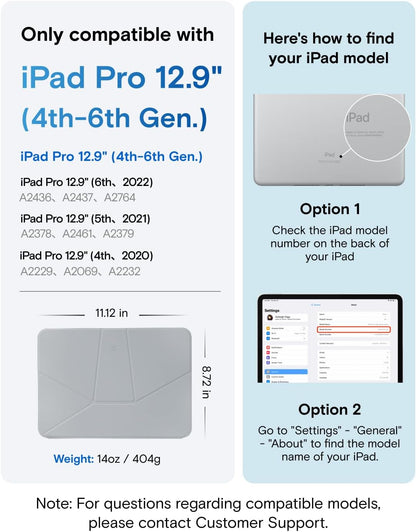 MOFT Dynamic Folio Case for iPad Pro 12.9 -inch (6th/5th/4th Generation, 2022/2021/2020), Silm Magnetic Stand Case with 20+ Viewing Angles, Auto Wake/Sleep, Ultra Thin, Cement x Sapphire