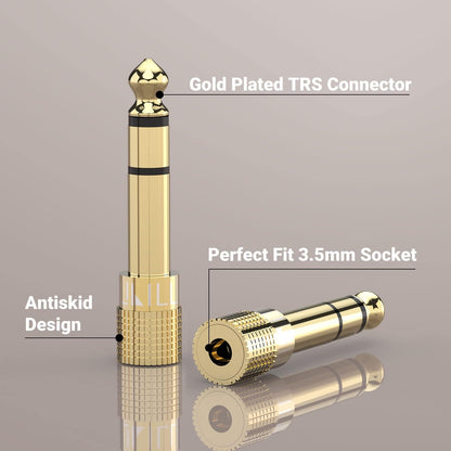 Cubilux 6.35mm to 3.5mm Audio Adapter, Gold Plated 1/4” Male to 1/8” Female TRS Stereo AUX Connector Converter for Guitar Keyboard Digital Piano Studio Monitor Amplifier Mixer Splitter, 6-Pack