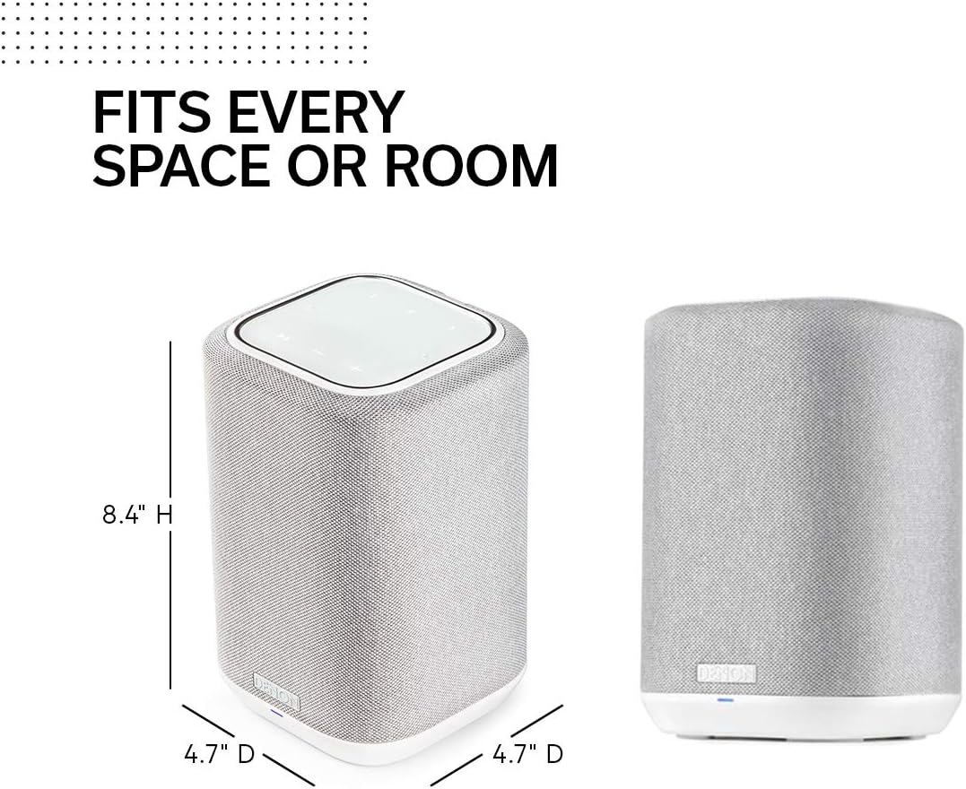 Denon Home 150 Wireless Smart Speaker – Compact Design, Wi-Fi & Bluetooth, HEOS Built-in, Alexa Built-in, Siri & AirPlay 2, Spotify Connect, Multi-Room Support, White