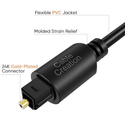CableCreation 24FT Digital Fiber Optical Toslink Cable Gold Plated for Home Theater, Sound Bar, TV, PS4, Xbox, VD/CD Player,Blu-ray Players,Game Console& More,Black