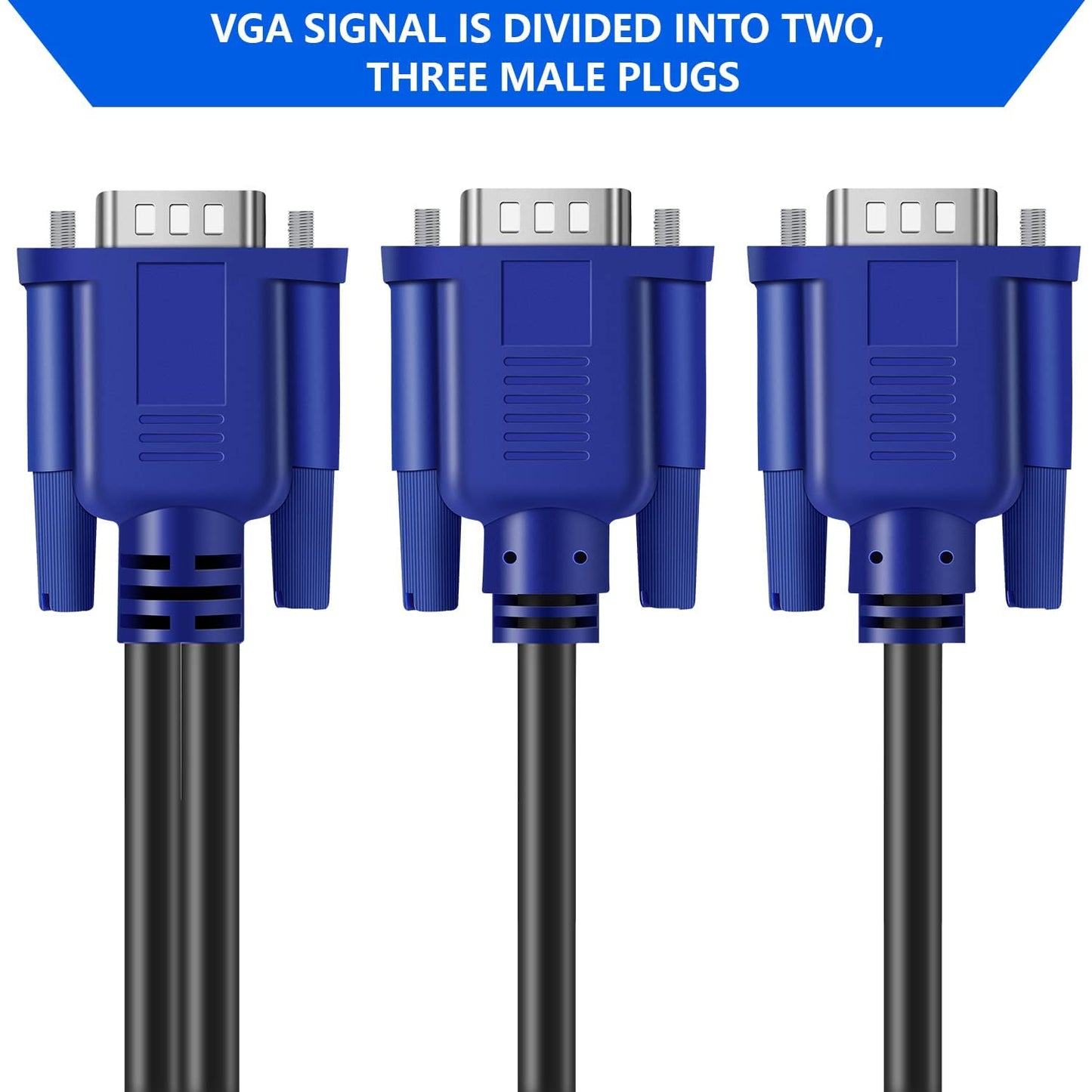 PASOW VGA Splitter Cable (No Screen Extension) 1 Male to 2 Male Dual Monitor Y Adapter 1080P Full HD for projectors, HDTVs, Monitors (5 Feet) - Only for Screen Duplication - Work for Identical Monitor