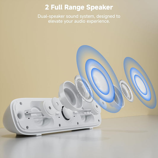 SOULION R90 Bluetooth Computer Speakers for Desktop, USB Powered 3.5mm AUX PC Speakers with LED Dynamic Light, Portable Soundbar Speaker with Rotary Volume Control for Laptop Monitor, White