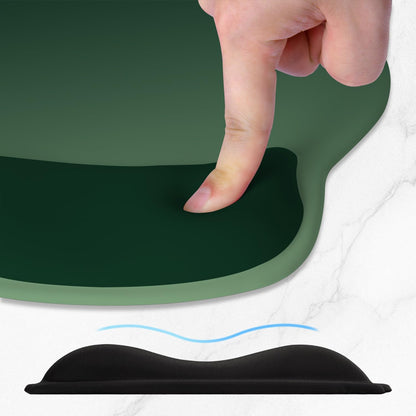 ITNRSIIET Ergonomic Mouse Pad with Wider Memory Foam Wrist Rest +17% - Curved Cushion Reduces Pressure 20%, Pain Relief, Non-Slip, Smooth, Cute Colors, 9.85 x 9 in, Deep Green Gradient
