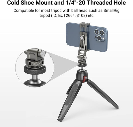 SmallRig Multifunctional Universal Cell Phone Mount Adapter, Phone Tripod Mount with Cold Shoe, Phone Holder for iPhone 16 15 14 13 12 11, Fits for Tripod Monopod Phone Cage Camera cage-3559