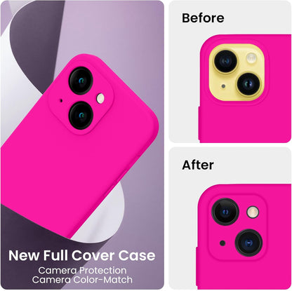 FireNova Designed for iPhone 14 Case, Silicone Upgraded [Camera Protection] Phone Case with [2 Screen Protectors], Soft Anti-Scratch Microfiber Lining Inside, 6.1 inch, Hot Pink