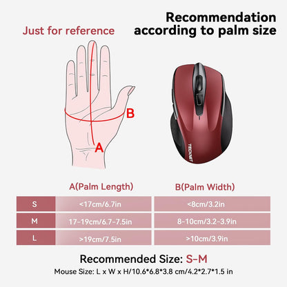 TECKNET Wireless Mouse (2.4G & BT5.0/3.0) Silent 4800 DPI Computer USB A & Bluetooth Mouse 6 Buttons, Wide Compatibility - Red
