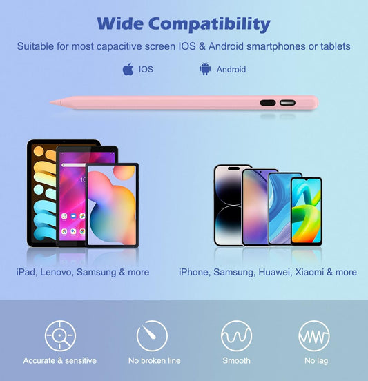 MoKo Stylus Pens for Touch Screens, Fast Charge Stylus Pen for Apple iPad/iPhone/Samsung/Lenovo/iOS/Android Tablets&Smart Phone Universal Stylus Capacitive Screen Pencil with Power Display, Pink