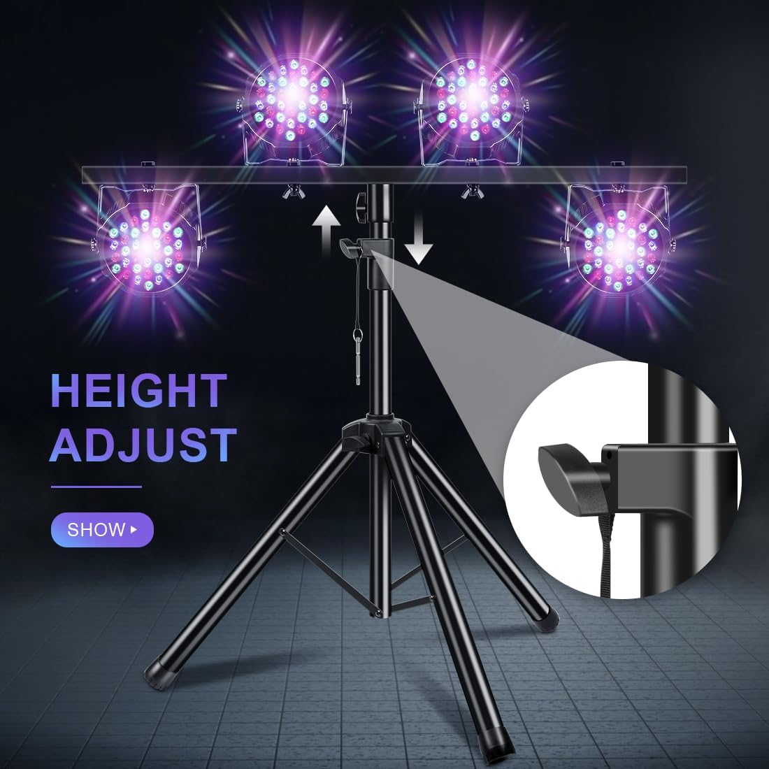 DJ Light Stand Heavy Duty Par Can Tripod T-Bar Stage Lights Stand Adjustable 39-100 Inch DJ Lighting Tripod Mount