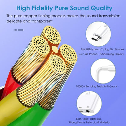 USB-C to Dual 3.5mm Headphone Jack Adapter USB C to 3.5mm Audio Adapter 3 in 1 Aux to USB C Headphone Splitter and Fast Charge Adapter for iPhone 16 15/iPad Pro/Galaxy 24 23 22/Pixel 9 8 7 and more