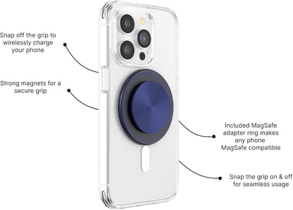 PopSockets Phone Grip for MagSafe with Kickstand, Magnetic Stand, Swappable Top, Secure Hold for iPhone MagSafe Cases, Phone & Tablet Grip - French Navy