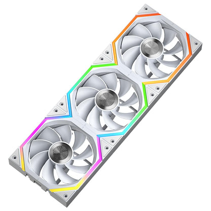 Jungle Leopard Galaxy 120mm PC Reverse Blade Case Fans, ARGB and PWM Cooling Fan PC, Axle Core Double Ring CD Pattern Module Computer Fans, Daisy-Chain 5V RGB Fan (White 3 Pack)