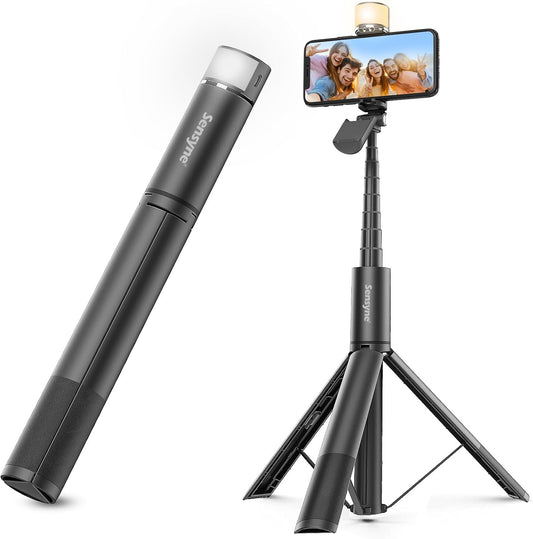 Sensyne Selfie Stick with Light, Phone Tripod with 360° Rotatable Handle Compatible with Cellphones for Selfies/Photography/Video Calls/Live Stream/Content Creating (Black)