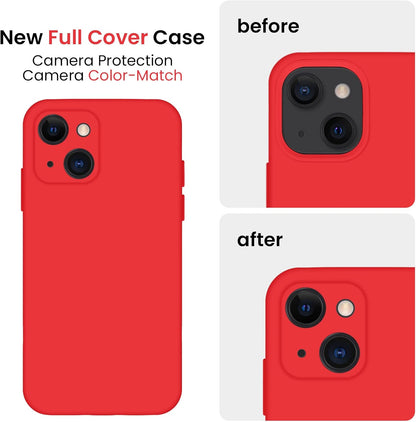 FireNova Designed for iPhone 13 Case, Silicone Upgraded [Camera Protection] Phone Case with [2 Screen Protectors], Soft Anti-Scratch Microfiber Lining Inside, 6.1 inch, Red