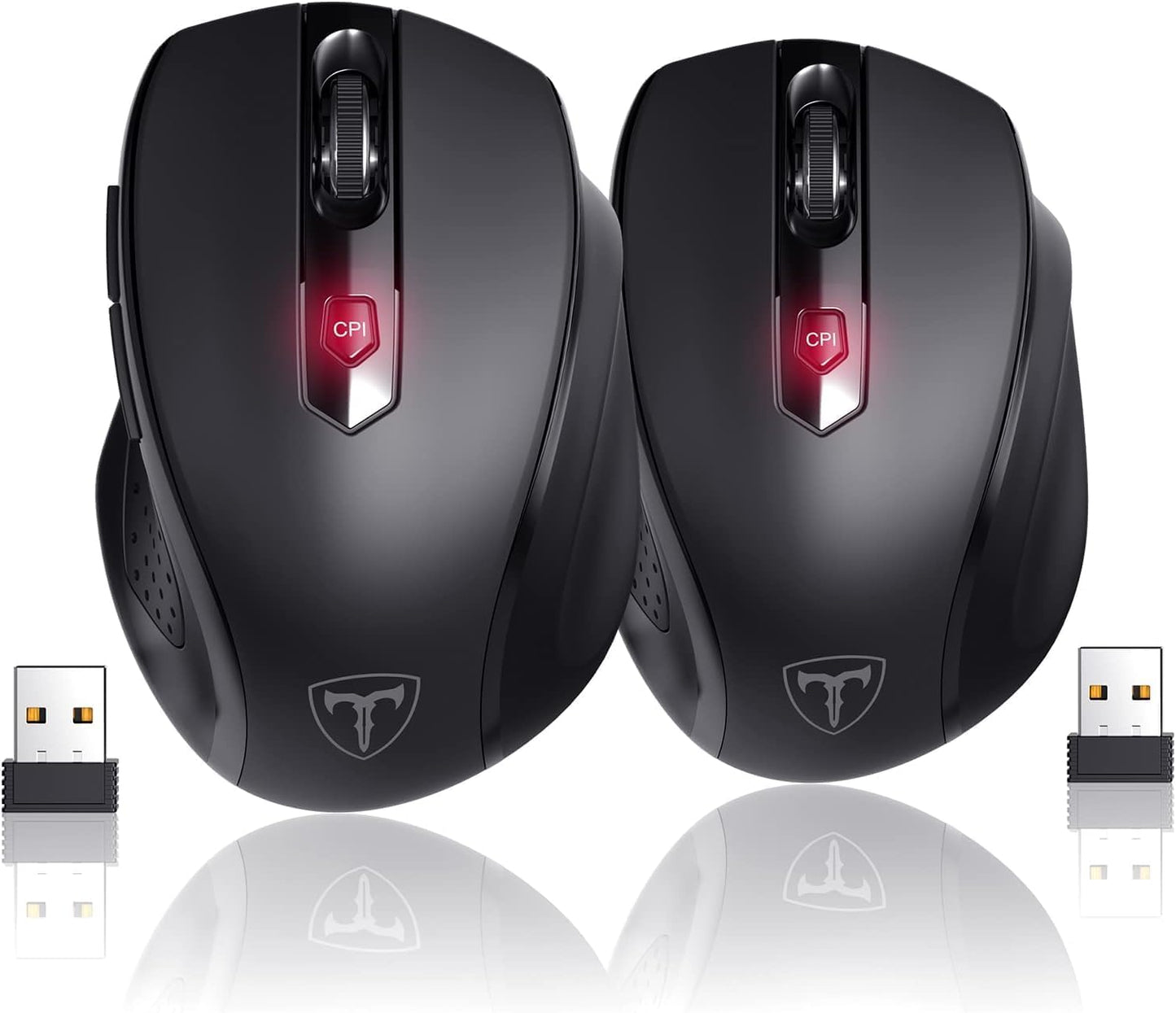 Wireless Mouse, D-09 Computer Mouse USB Cordless Mice for Laptop, Ergo Grips, Lightspeed 5-Level 2400 DPI, 16 Months Battery, Portable for PC Mac Chromebook (2Pack)