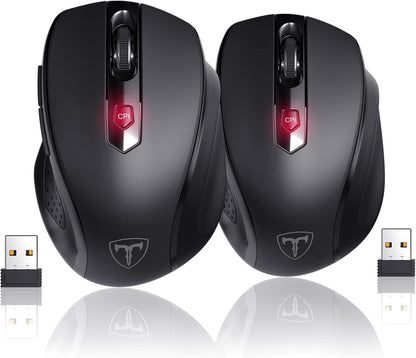 Wireless Mouse, D-09 Computer Mouse USB Cordless Mice for Laptop, Ergo Grips, Lightspeed 5-Level 2400 DPI, 16 Months Battery, Portable for PC Mac Chromebook (2Pack)