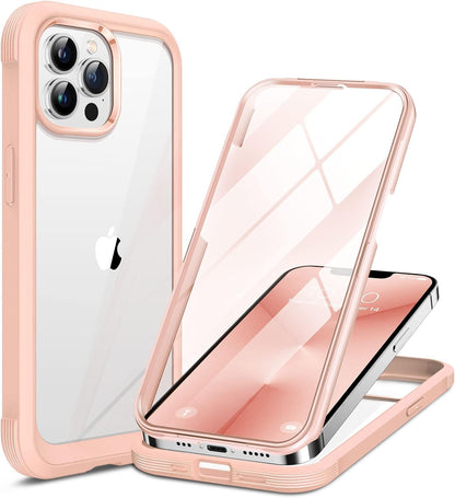 Miracase Glass Case for iPhone 13 Pro Max 6.7 inch, Upgrade Full-Body Clear Bumper Case with Built-in 9H Tempered Glass Screen Protector for iPhone 13 Pro Max, Pink