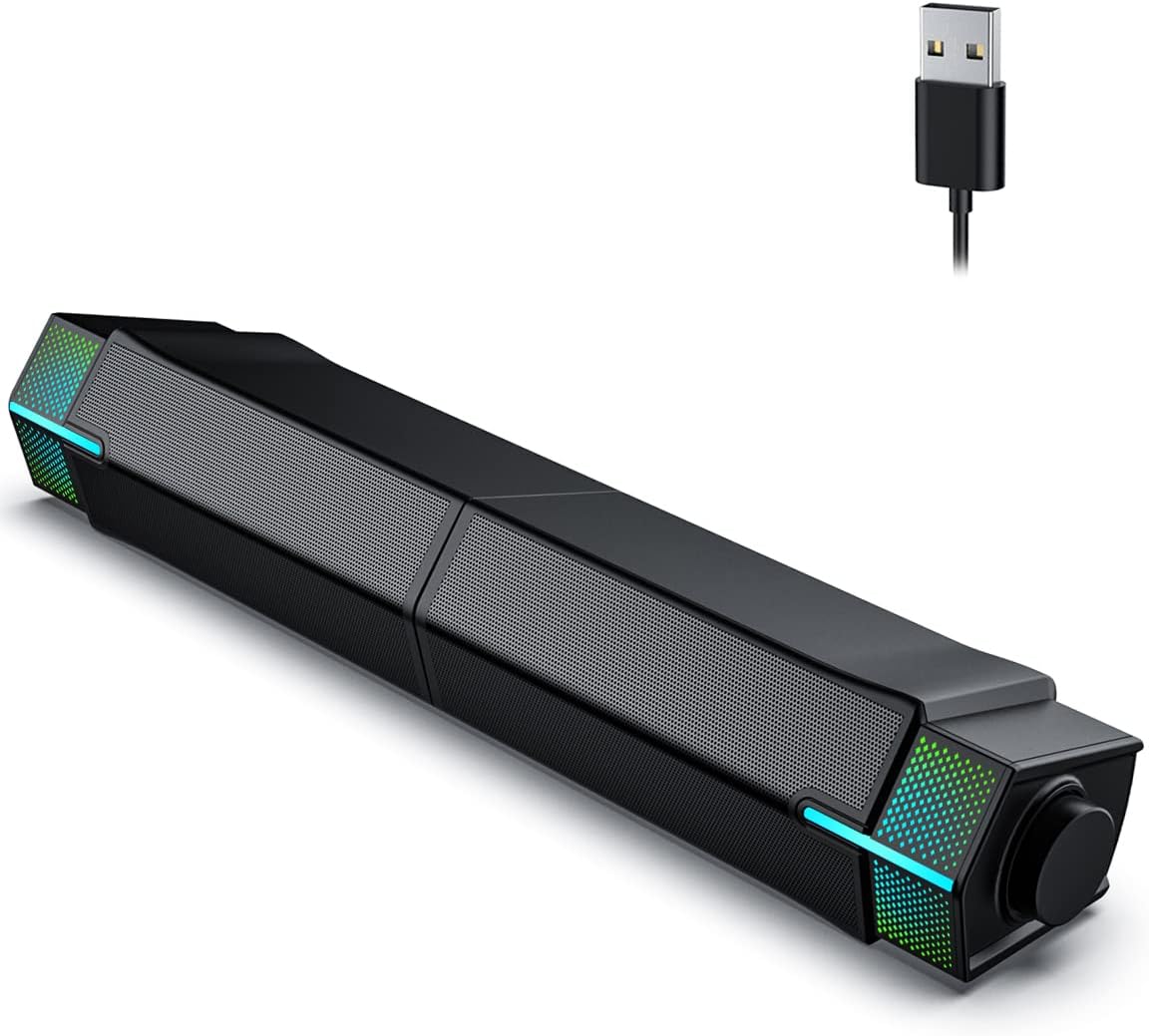 Jeecoo M20 Bluetooth Computer Speakers for PC Desktop Monitor, Gaming PC Sound Bar - Wired USB-Powered, Superb Stereo Sound, with Gradient RGB Lighting - Combine/Separate to Customize Your Desk