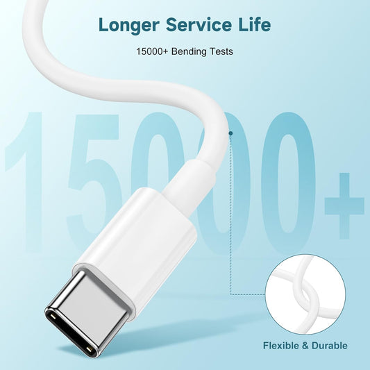 USB C to USB C Cable 60W[3Pack] iPhone 15 Fast Charging Cable,10ft Long USB-C to USBC Power Cord for iPhone 15/15 Pro/15 Plus/15 Pro Max,MacBook Pro Air/IPad Air 4/5/iPad Pro 12.9/11(White)
