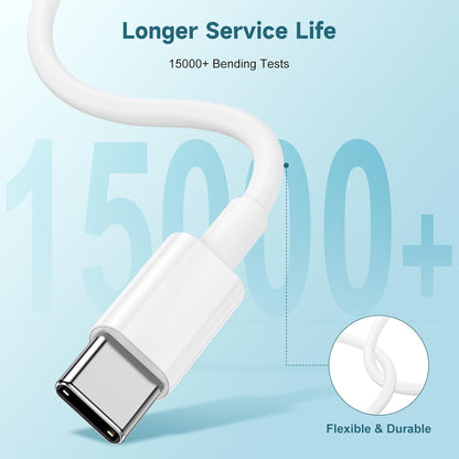 [3+6+10FT] 60W USB C to USB C Cable 3Pack iPhone 15 Fast Charging Cable,USB-C to USBC Power Cord for iPhone 15/15 Pro/15 Plus/15 Pro Max,MacBook Pro Air/IPad Air 4/5/iPad Pro 12.9/11(White)