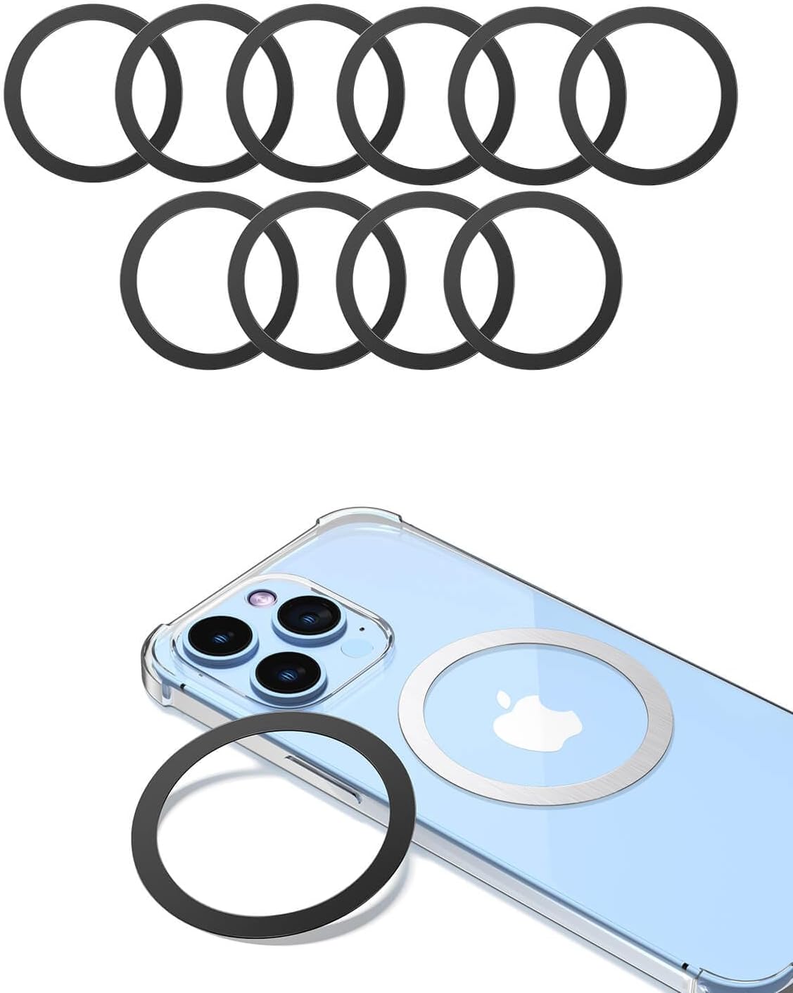 for Magsafe Ring - 10 PCS, Ultra-Thin(0.4mm) Magsafe Sticker, Compatible with iPhone 15 Pro Max, 15 Pro, 15/14/13/12 Series, Samsung Galaxy, Google Pixel Series Black