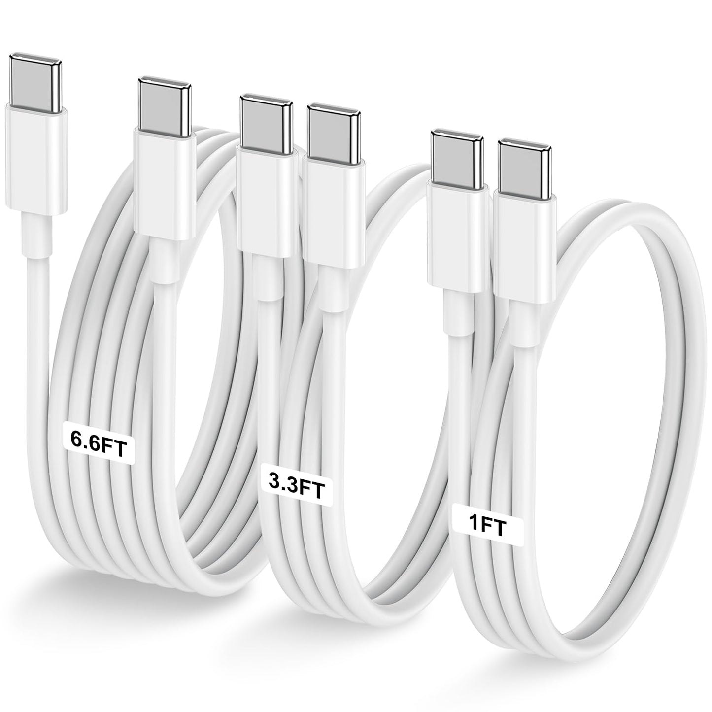 3-Pack [1FT+3.3FT+6.6FT] 60W USB C to USB C Cable, Type C Fast Charging Cable for iPhone 16 15 Pro Plus Pro Max，for Galaxy S24 S23, for iPad Pro/Air, for MacBook Pro/Air and More