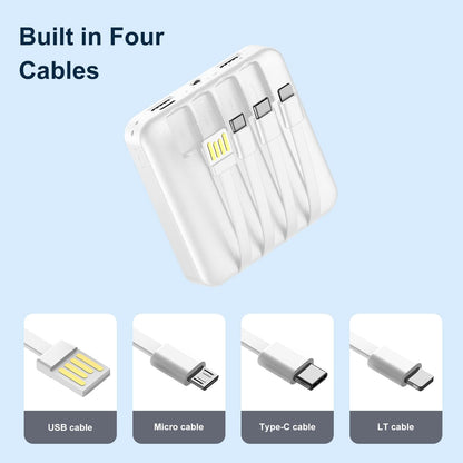 Solar Power Bank 12000mAh,Small Solar Charger Built in 4 Cables,USB C Input/Output,Dual Flashlight External Battery Portable Charger Power Bank for iPhone,Tablet,Samsung